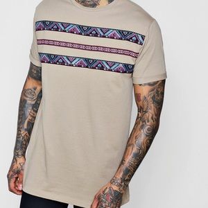 Longline Roll Sleeve Aztec Tape T-Shirt